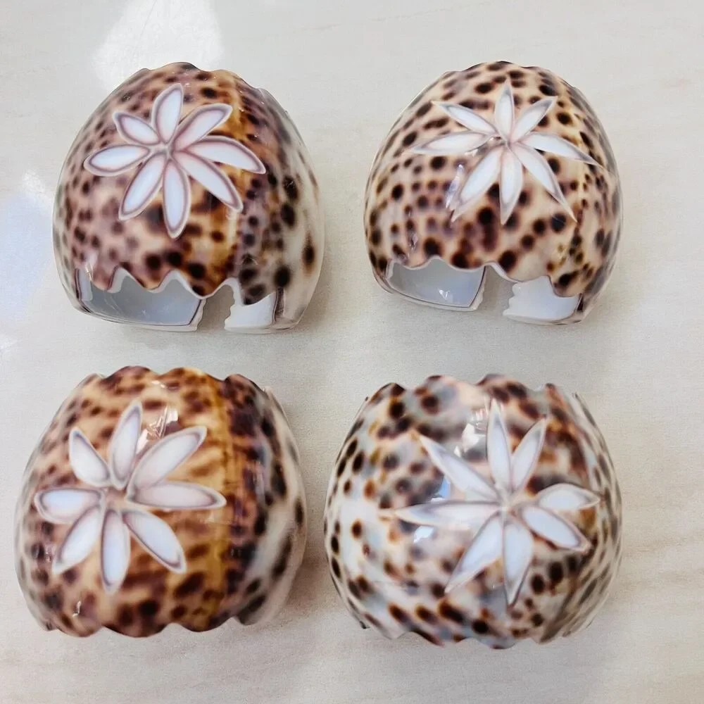Tiger Cowrie Spotted Shell Napkin Rings Set Of 4 Coastal Beach Serving Table