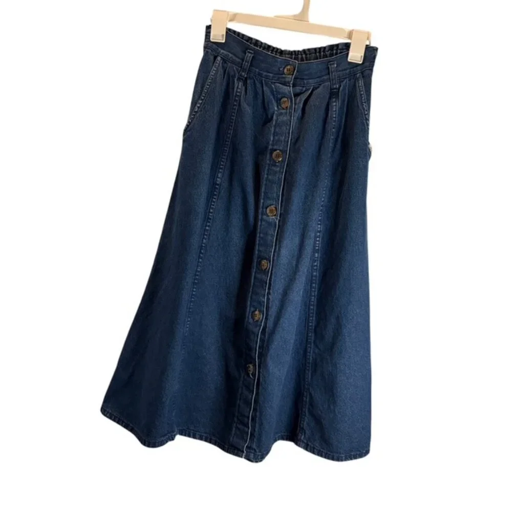 Cherokee Vintage  Full Button Down Denim Midi Skirt with Pockets Size 10