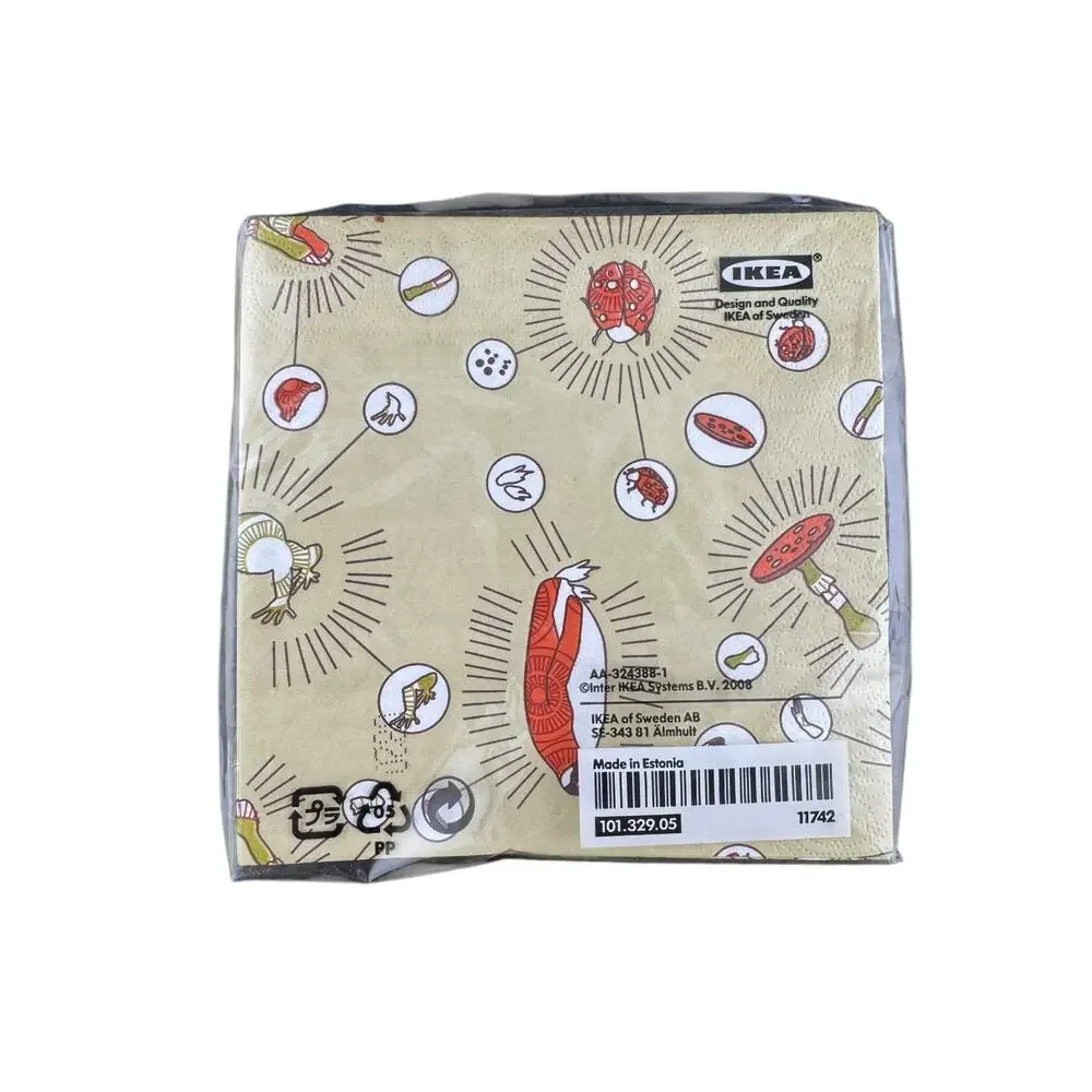 Limited Edition Retired IKEA Busig Paper Cocktail Napkins Flora & Fauna 2008