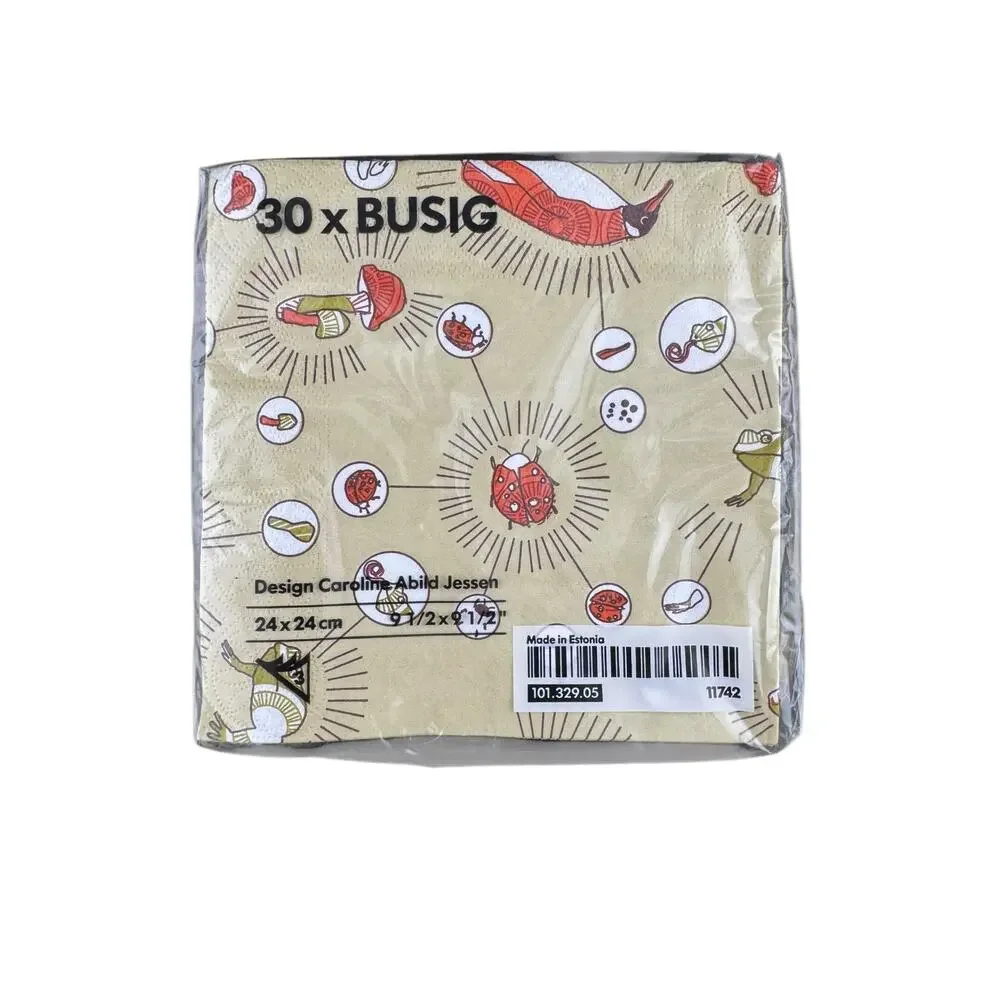 Limited Edition Retired IKEA Busig Paper Cocktail Napkins Flora & Fauna 2008