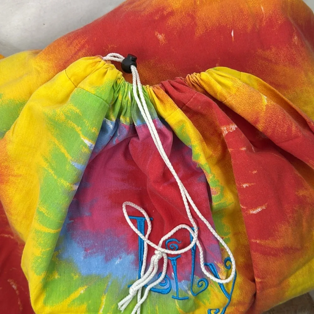 Colorful Large Tie-Dye Laundry Bag with “Lily” Embroidery - Great for Camp!