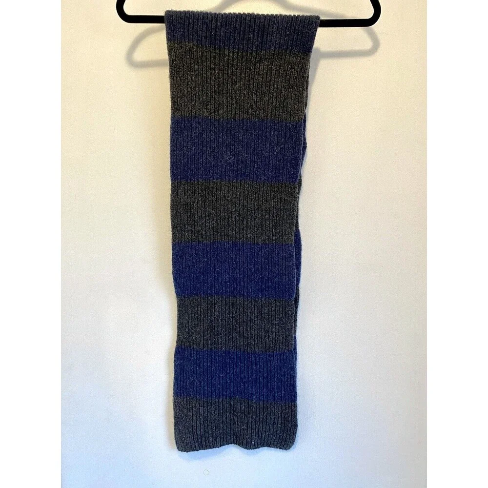 Nautica 100% Wool Knit Scarf Mens Gray Navy Striped Warm Winter