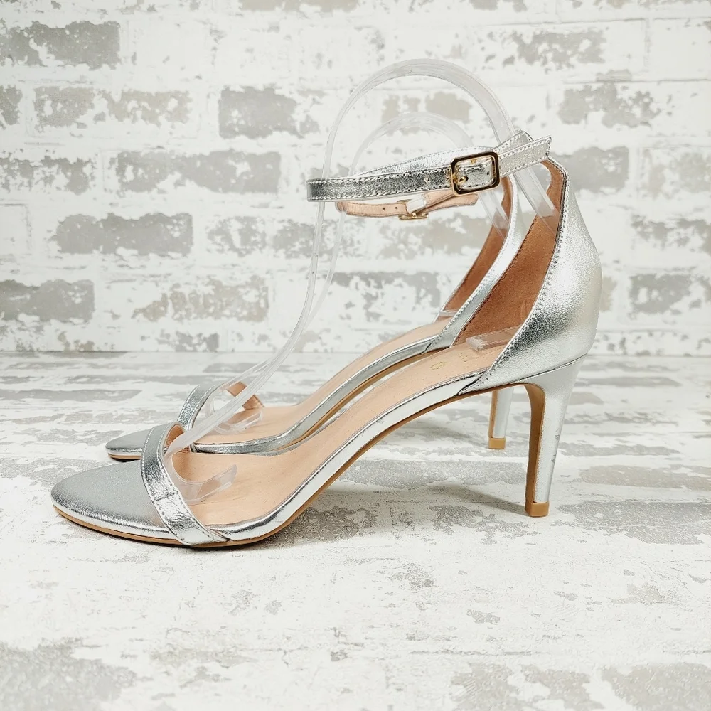 NEW Joie Maisie Silver Leather Ankle Strap Heeled Sandals H376