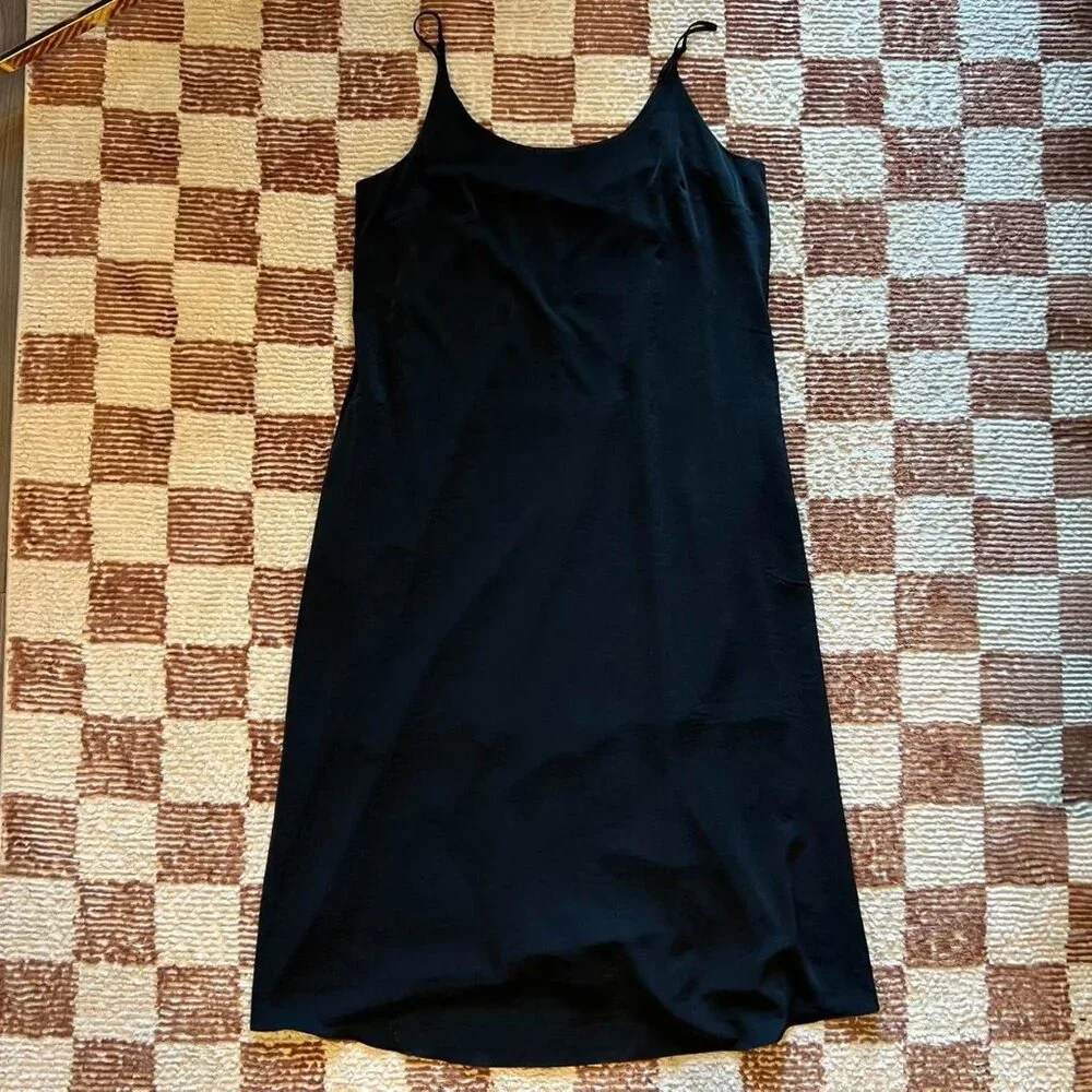 Calvin Klein Minimalist Black Spaghetti Strap Scoop Neck Maxi Slip Dress