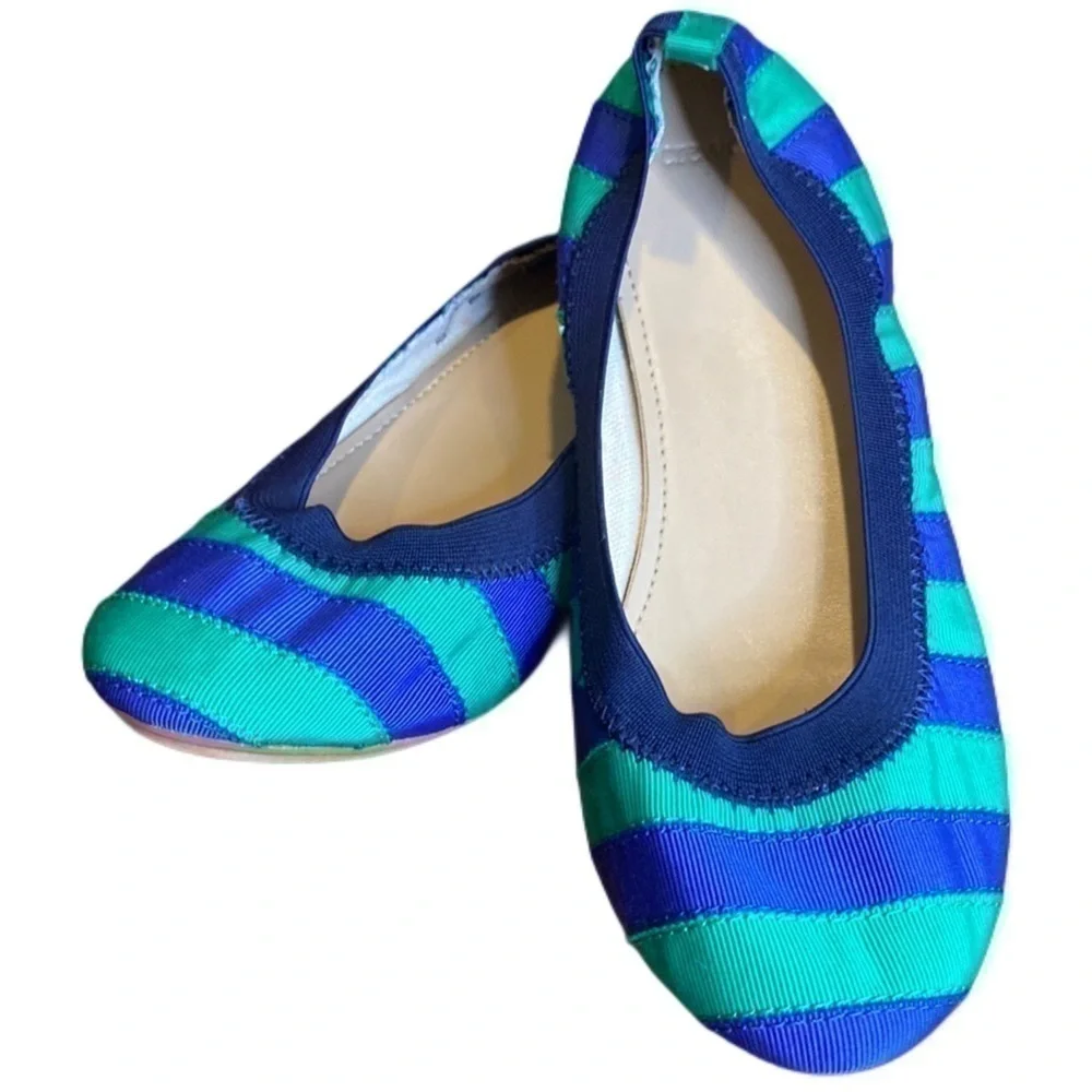 JCrew “crew cuts” green/blue stripe ballet flats 65875 Sz 4 NWOB