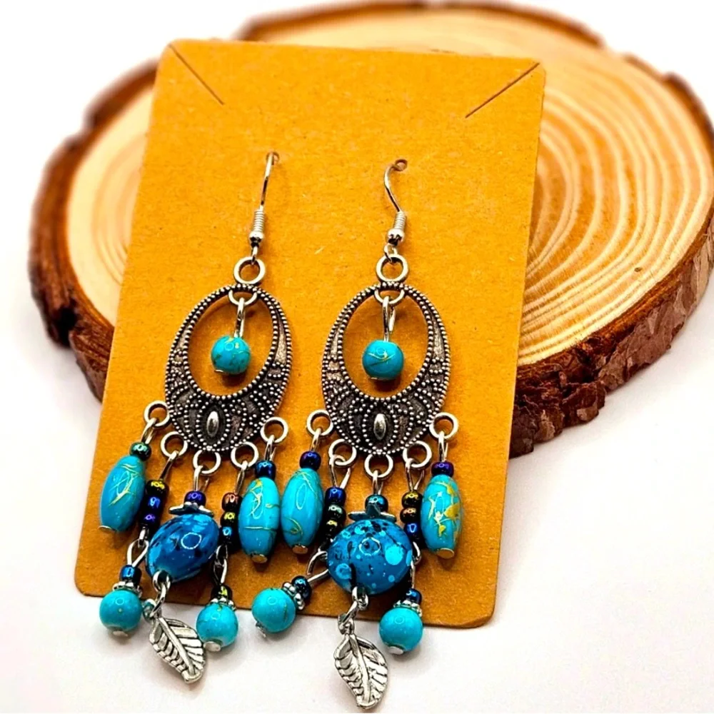 Myra Bag Blue and Silver Boho Earrings