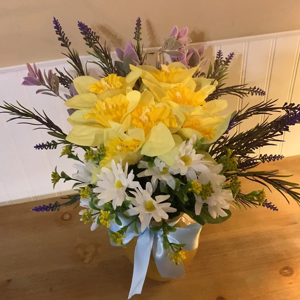 Hand Crafted- Spring floral arrangement with vase