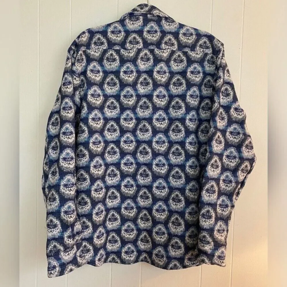 Jay’s Shirt Men’s Large Blue White Pattern Stretch Button Up Casual
