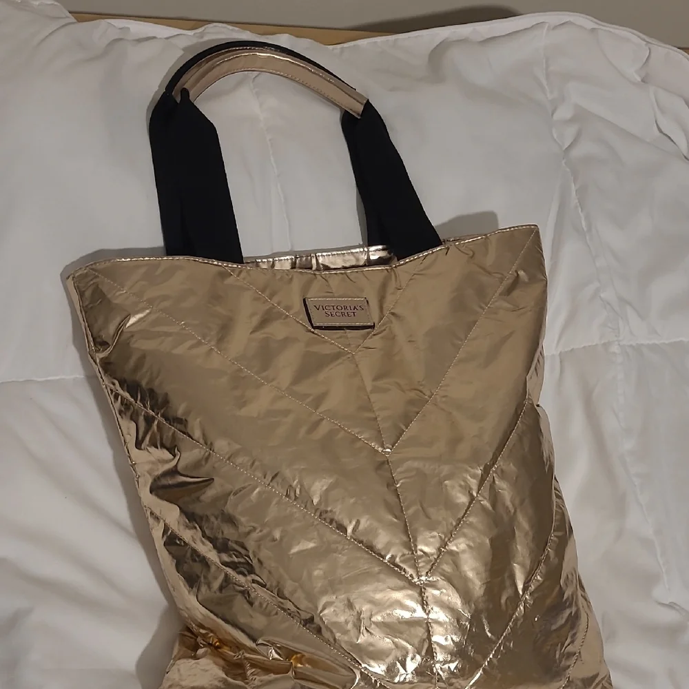 Victoria's Secret Gold and Black Quilted Tote