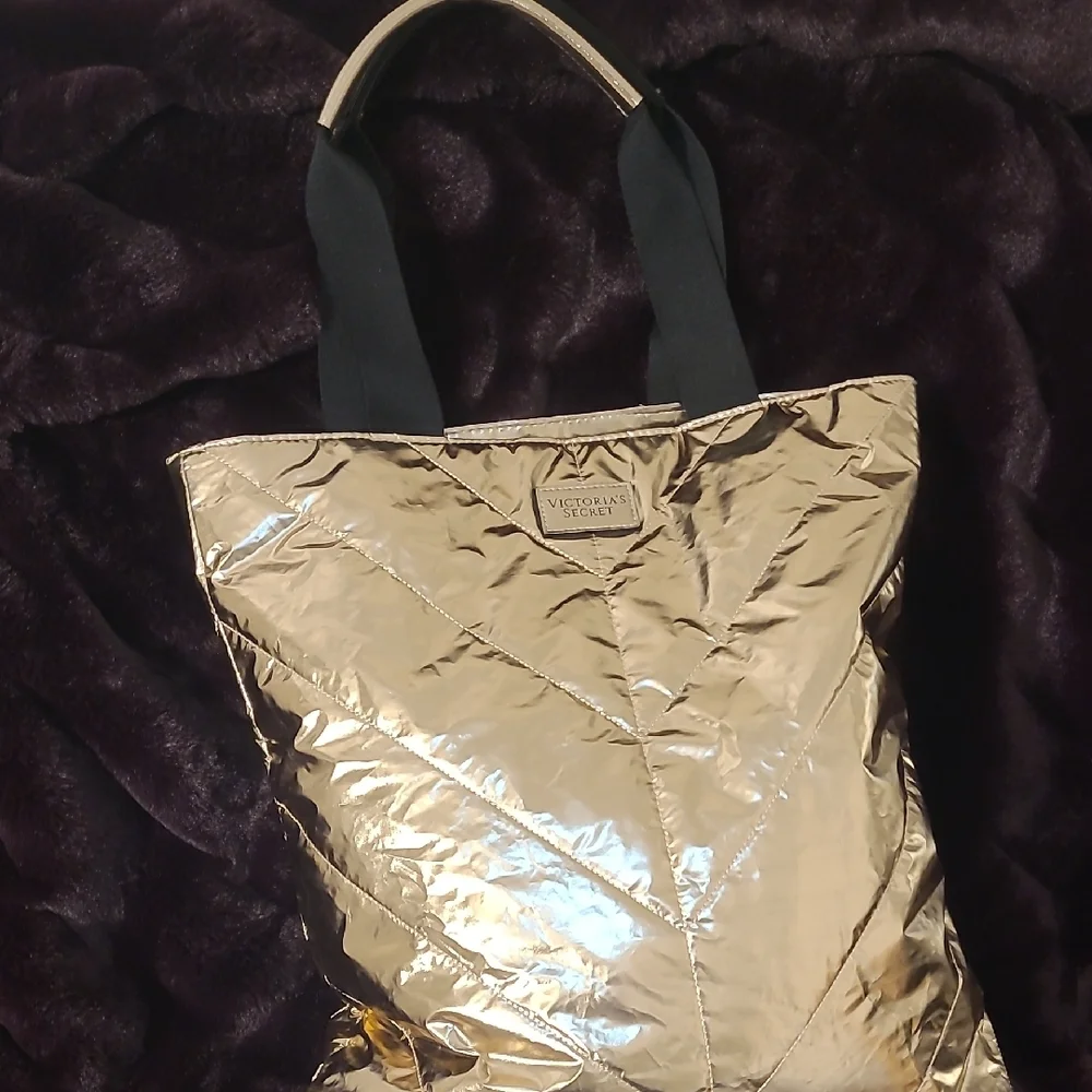 Victoria's Secret Gold and Black Quilted Tote