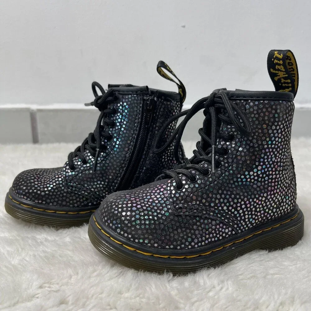 Dr. Martens Kid's Toddler Black #1460T Metallic Suede Lace Up Boots Shoes Size 7