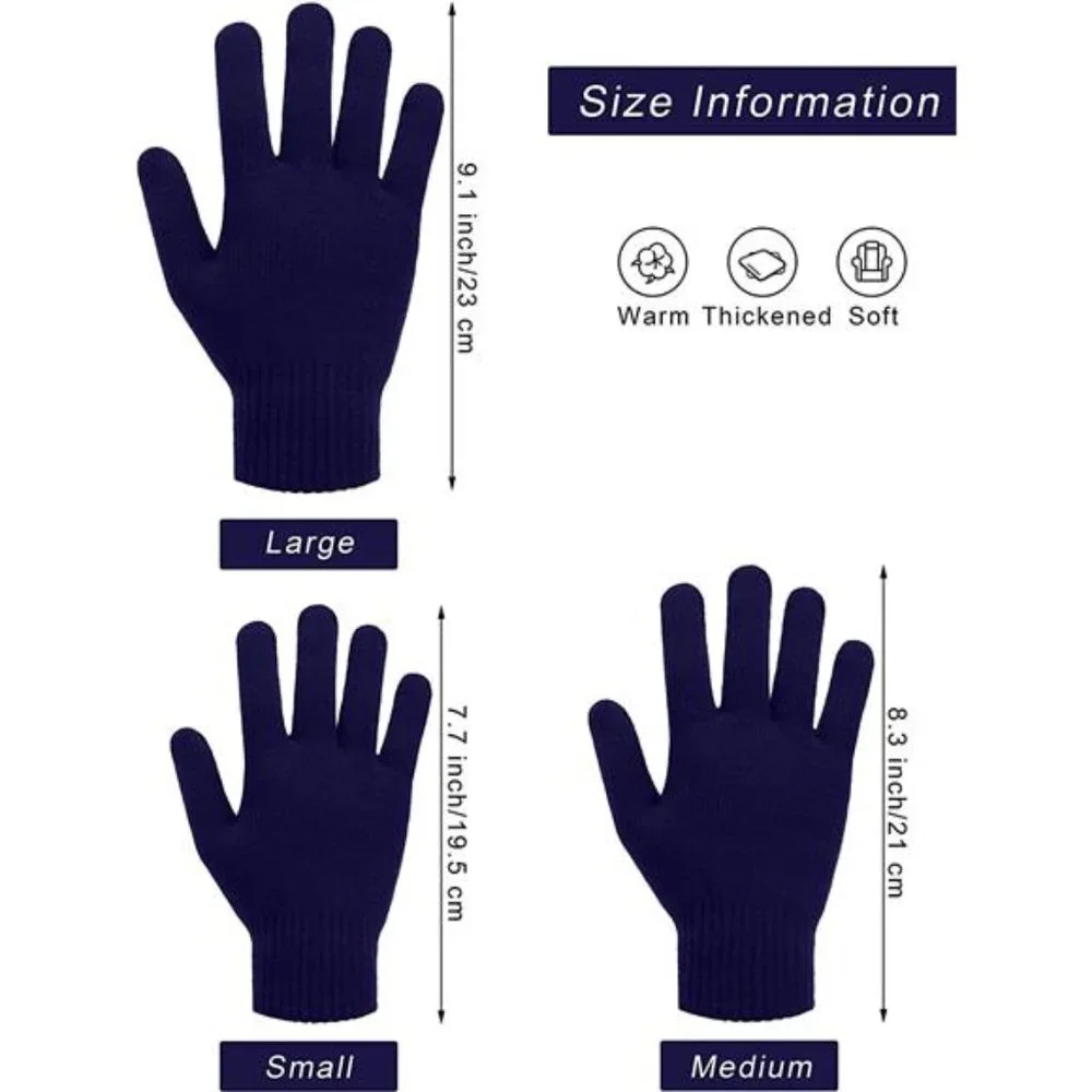 3 Pairs Unisex Winter Warm Magic Gloves Thicken Cashmere Knit Gloves Stretchy