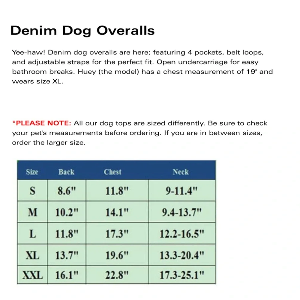 Pet Clothing Outfitters Denim Dog Overalls