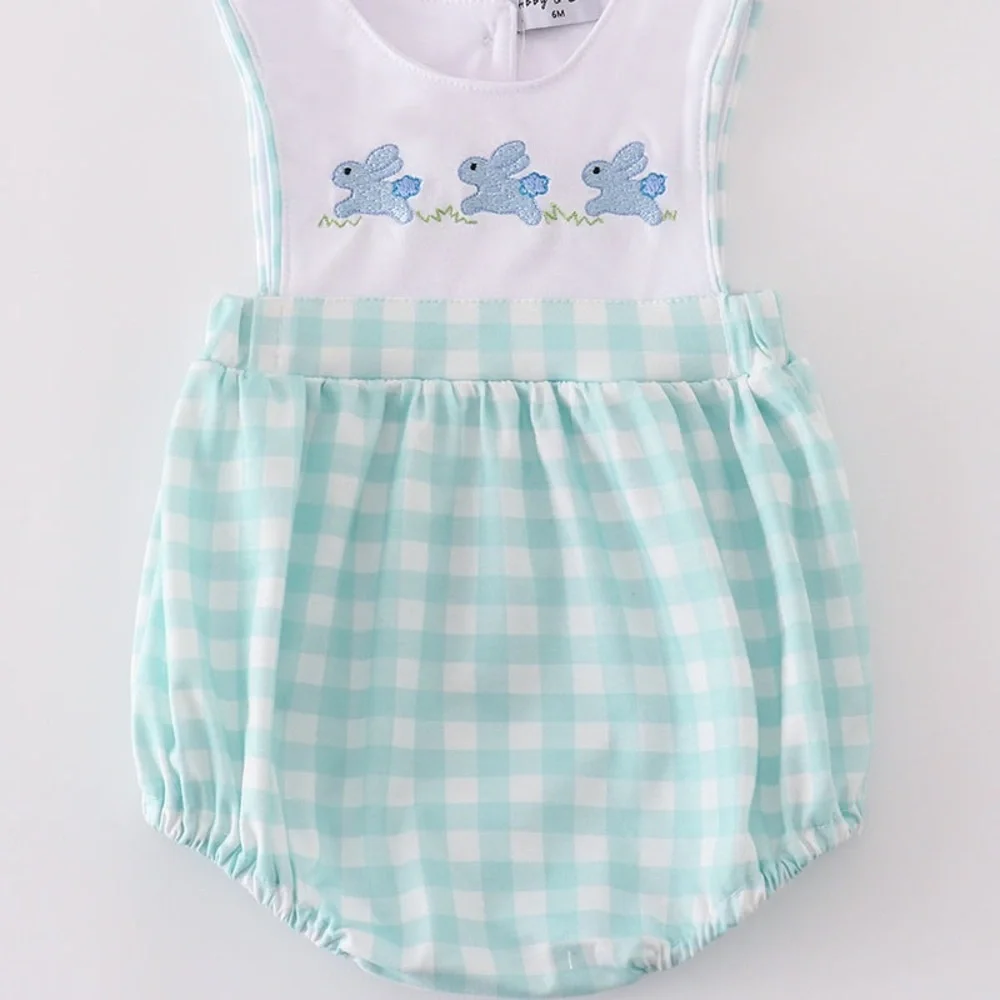 Blue and White Gingham Baby Romper