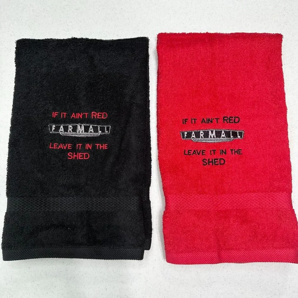 Farmall Towels Embroidered Hand Towel Set Red Black Bathroom Farm Tractor Decor
