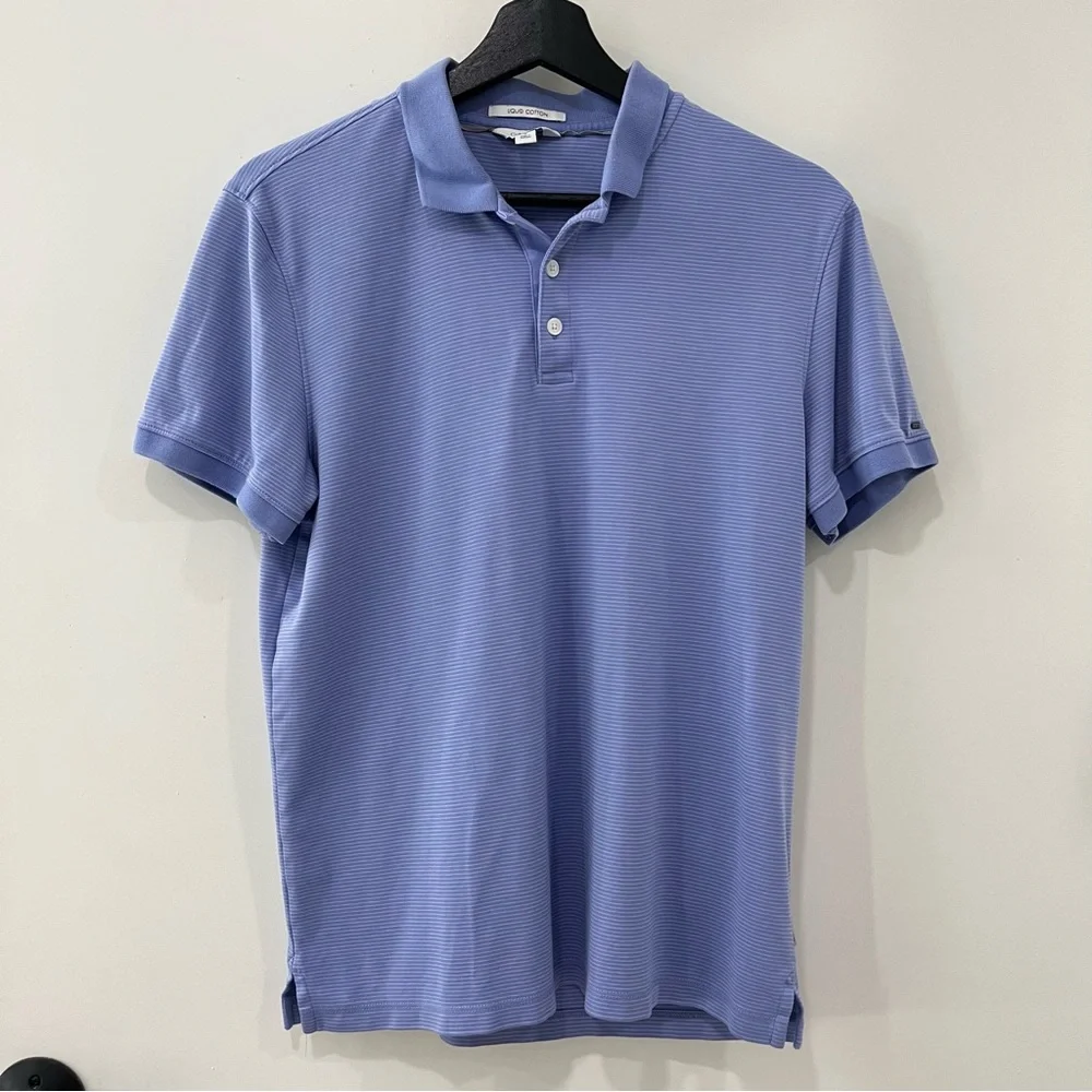 Calvin Klein Men’s Blue Polo Shirt Striped Cotton Medium EUC