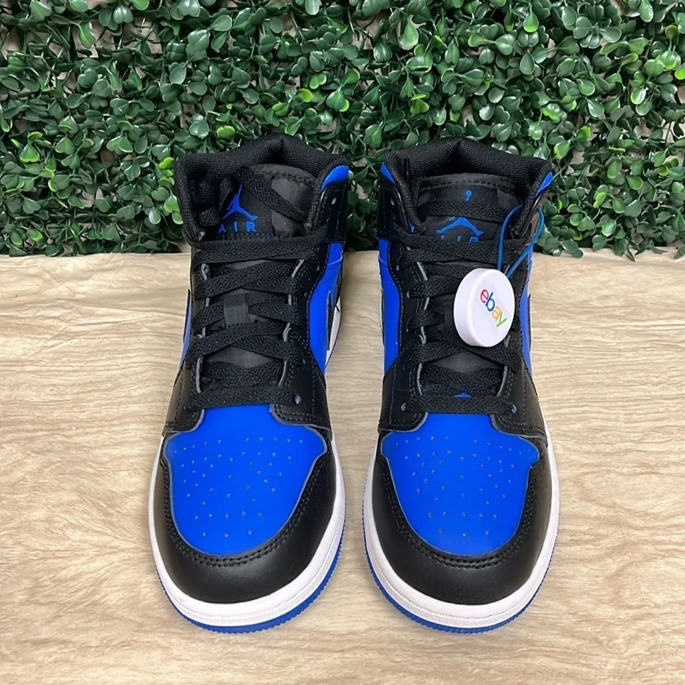 NIKE AIR JORDAN 1 MID SNEAKER BLACK/ROYAL BLUE - 5Y