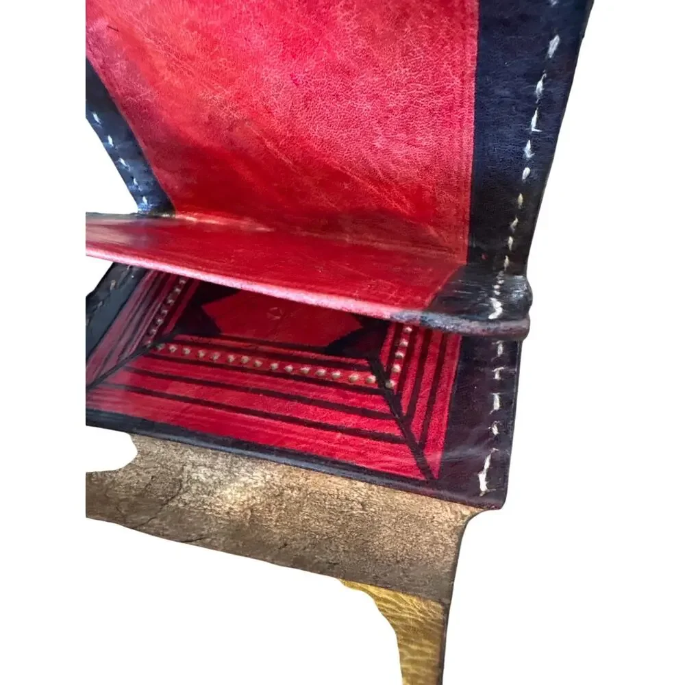 Handmade, leather, embossed, dyed stitched wallet unique red