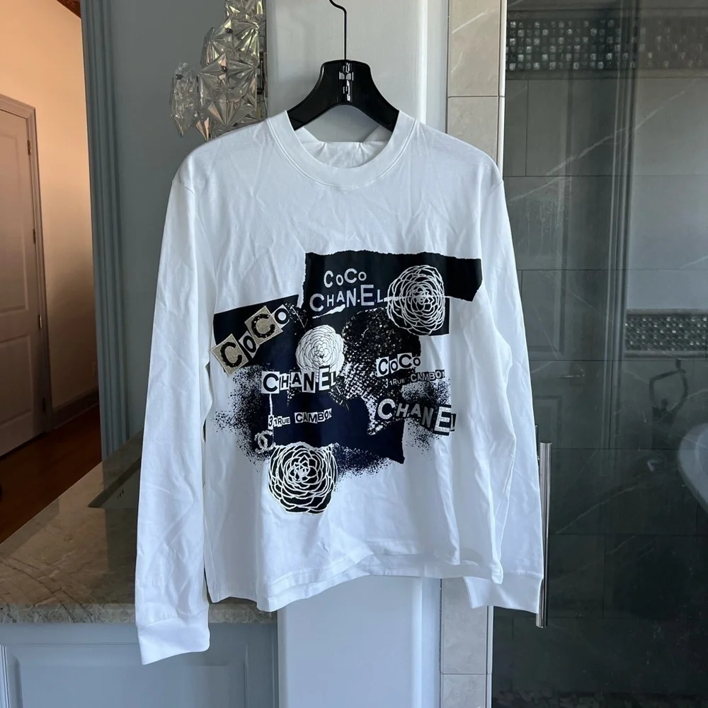 CHANEL COCO CHANEL LOGO SEQUINS LONG-SLEEVE SHIRT