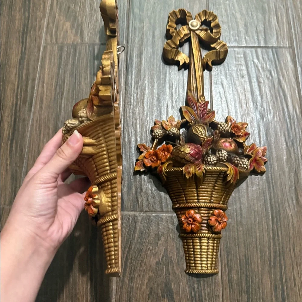 Gold and Orange Decorative Wall Hooks with Floral Design vintage burwood wall de