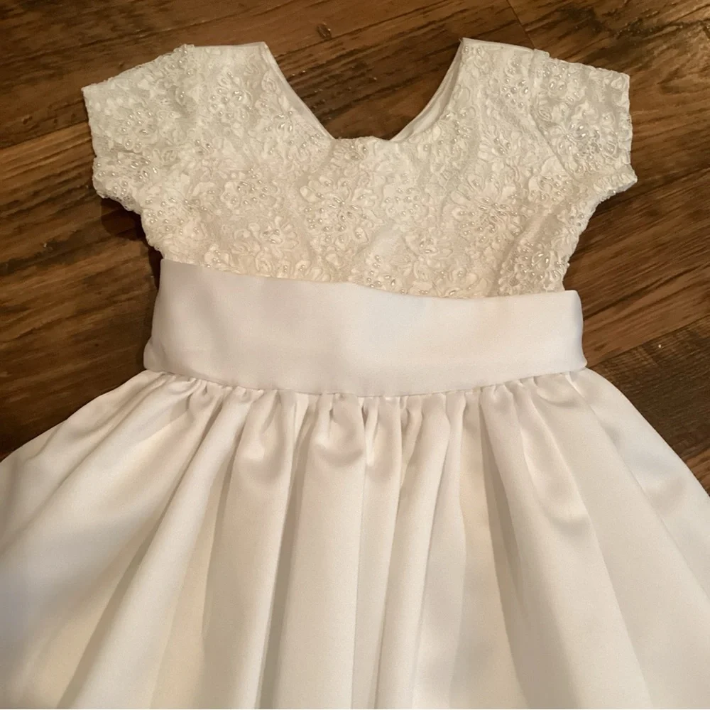 Girls Posies Formal Dress White Lace SeedPearl Satin Sash Crinoline Flower Girl