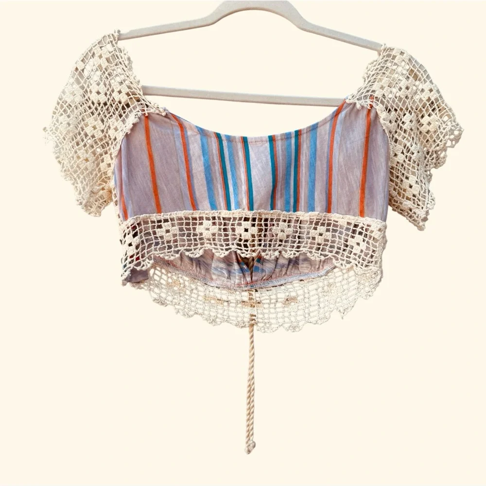 Free People Women’s S Aruba Crochet Striped Bohemian Hippie Festival Crop Top