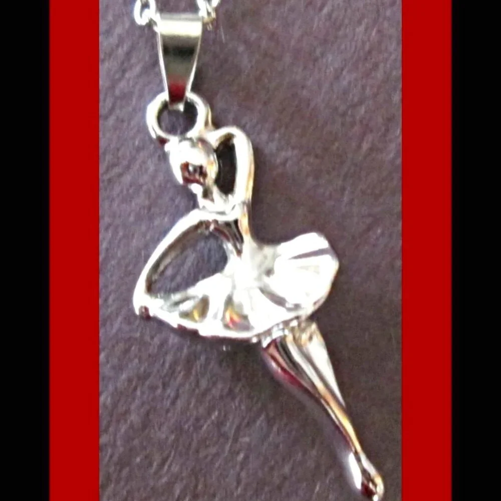 Silver Tone Ballerina Design Necklace For Girls Kids Teen Gift