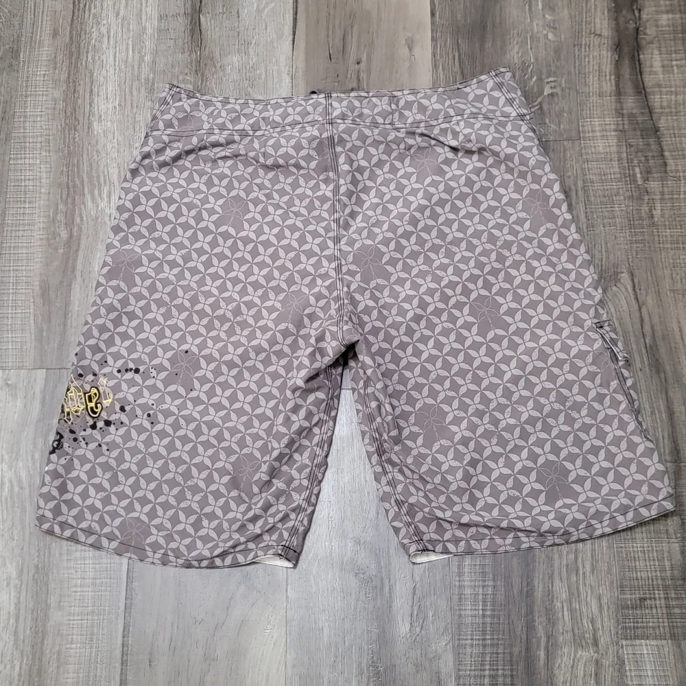 H&M Gray Patterned Swim Trunks with Geometric And Skull Print