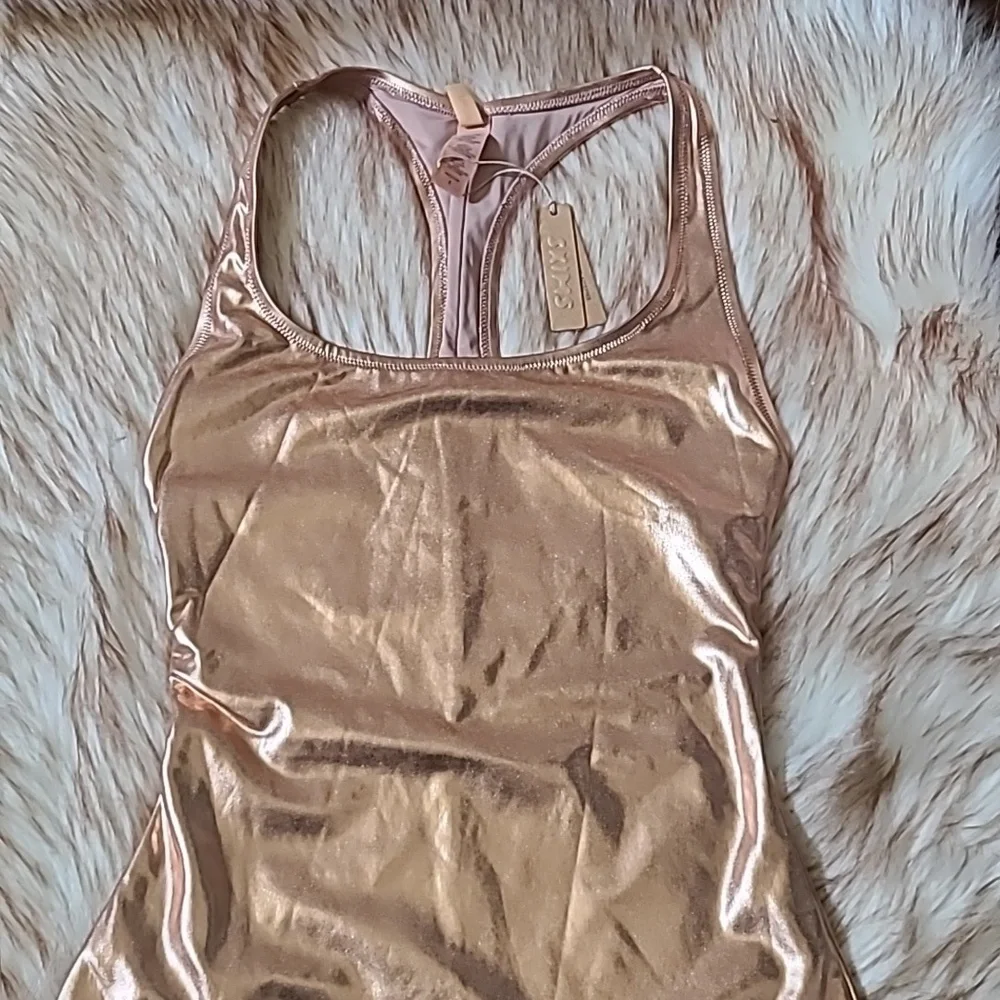 NWT SKIMS Metallic Swim Cycle Suit Size S Champagne
