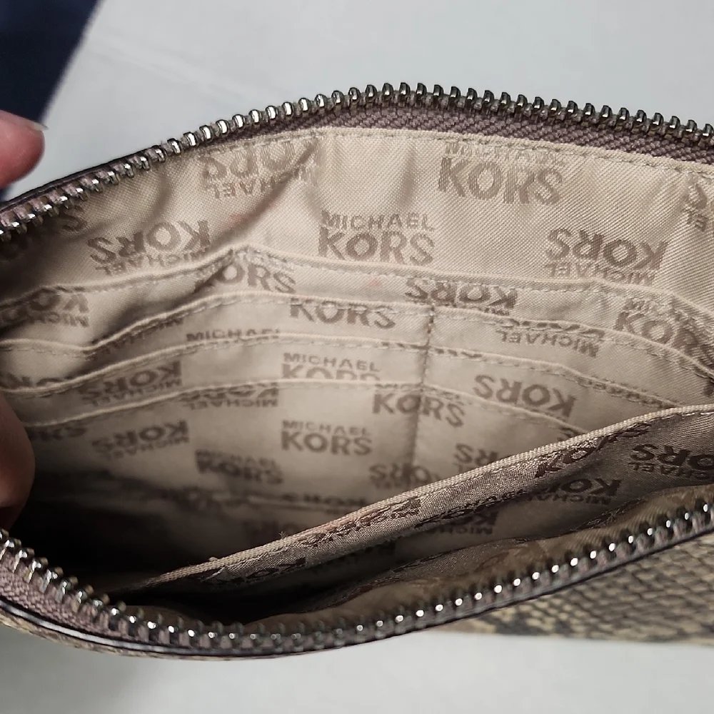 Michael Kors Brown Snake Print Studded Wristlet