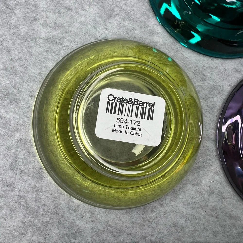 Crate&Barrel Set of 5 Tea Light Candle Holders Lime Amethyst Amber Cobalt Teal
