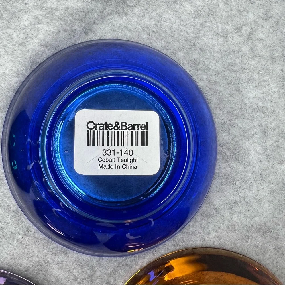 Crate&Barrel Set of 5 Tea Light Candle Holders Lime Amethyst Amber Cobalt Teal