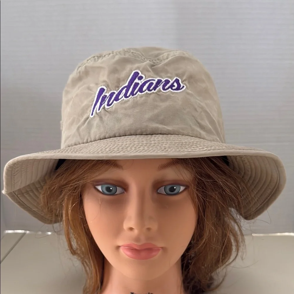 Acrux Cleveland Indians Tan Unisex Bucket Hat with Purple Embroidery Nylon