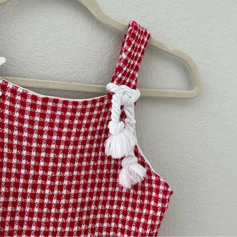 Vintage girls patriotic dress Red and White Checkered Gingham Sundress size 10
