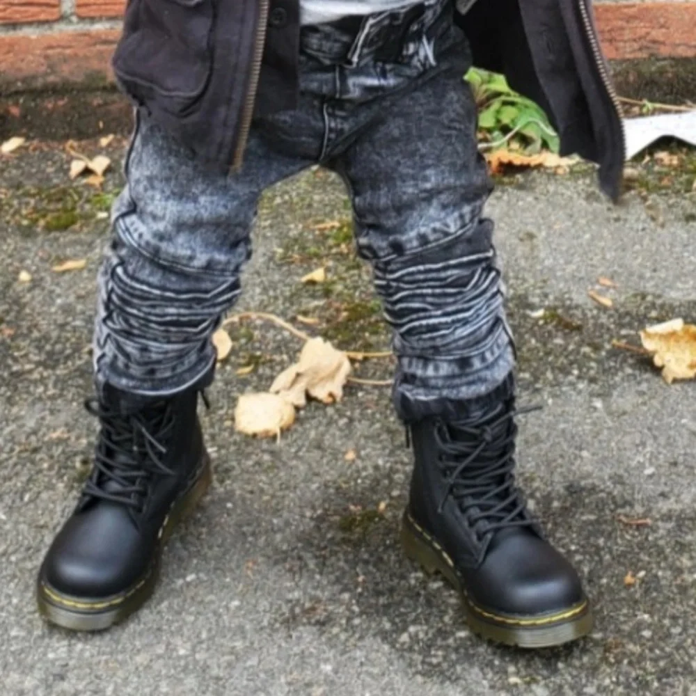 Dr Martens Toddler 1460T Softy T Black Leather Lace-Up Boots Size 7