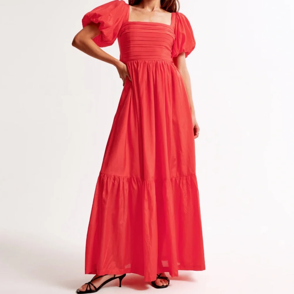 Abercrombie & Fitch Red Tiered Maxi Dress
