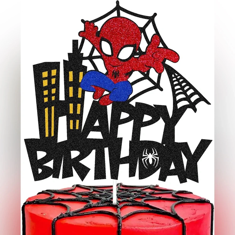 Spider-Themed Happy Birthday Cake Topper