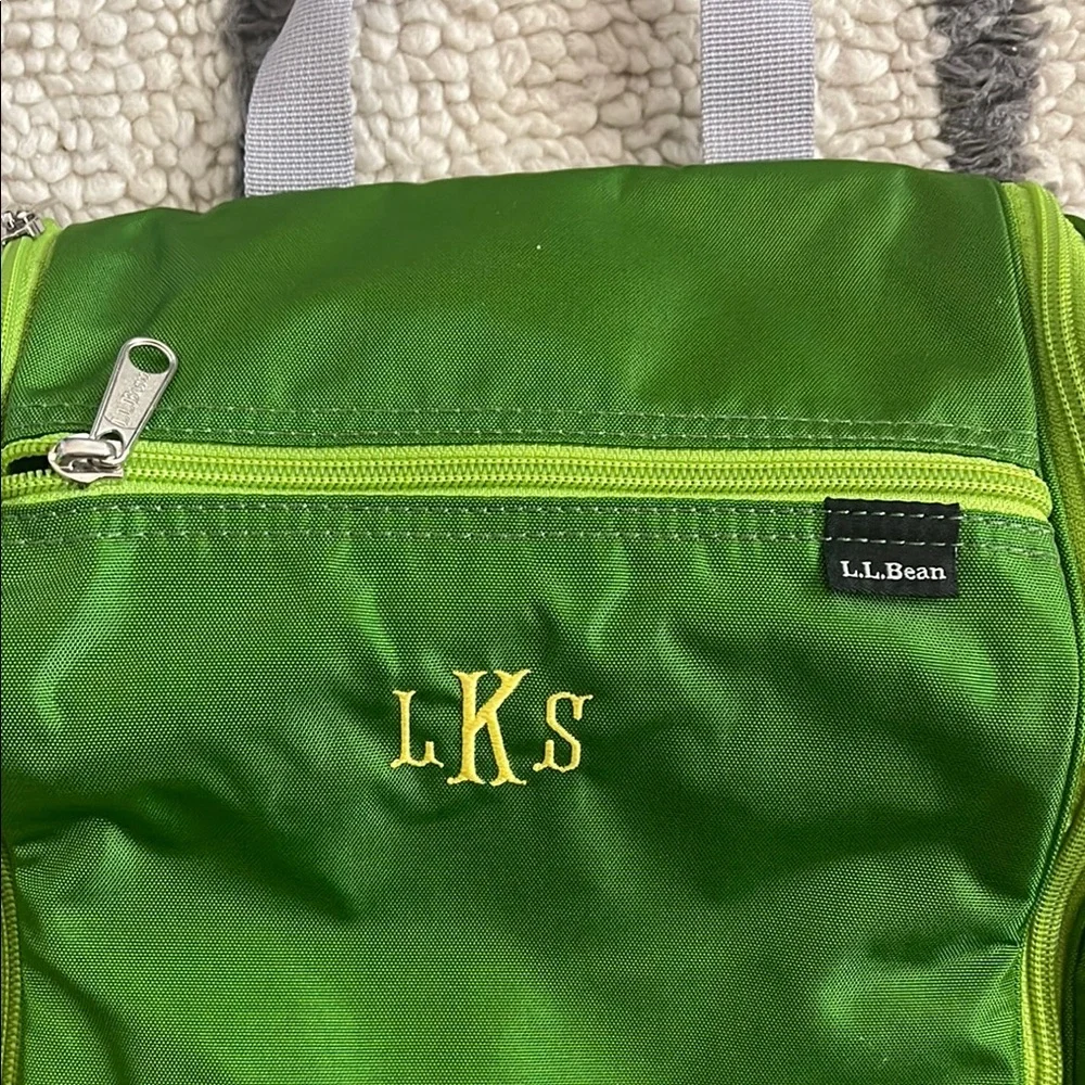 L.L. Bean Green travel toiletry hanging bag monogram LKS