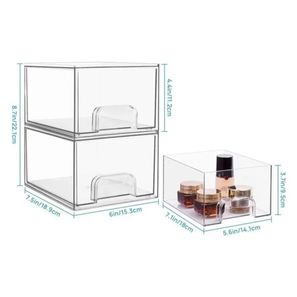 Stackable Makeup Storage Drawers, 4 Pack Acrylic Bathroom Organizers