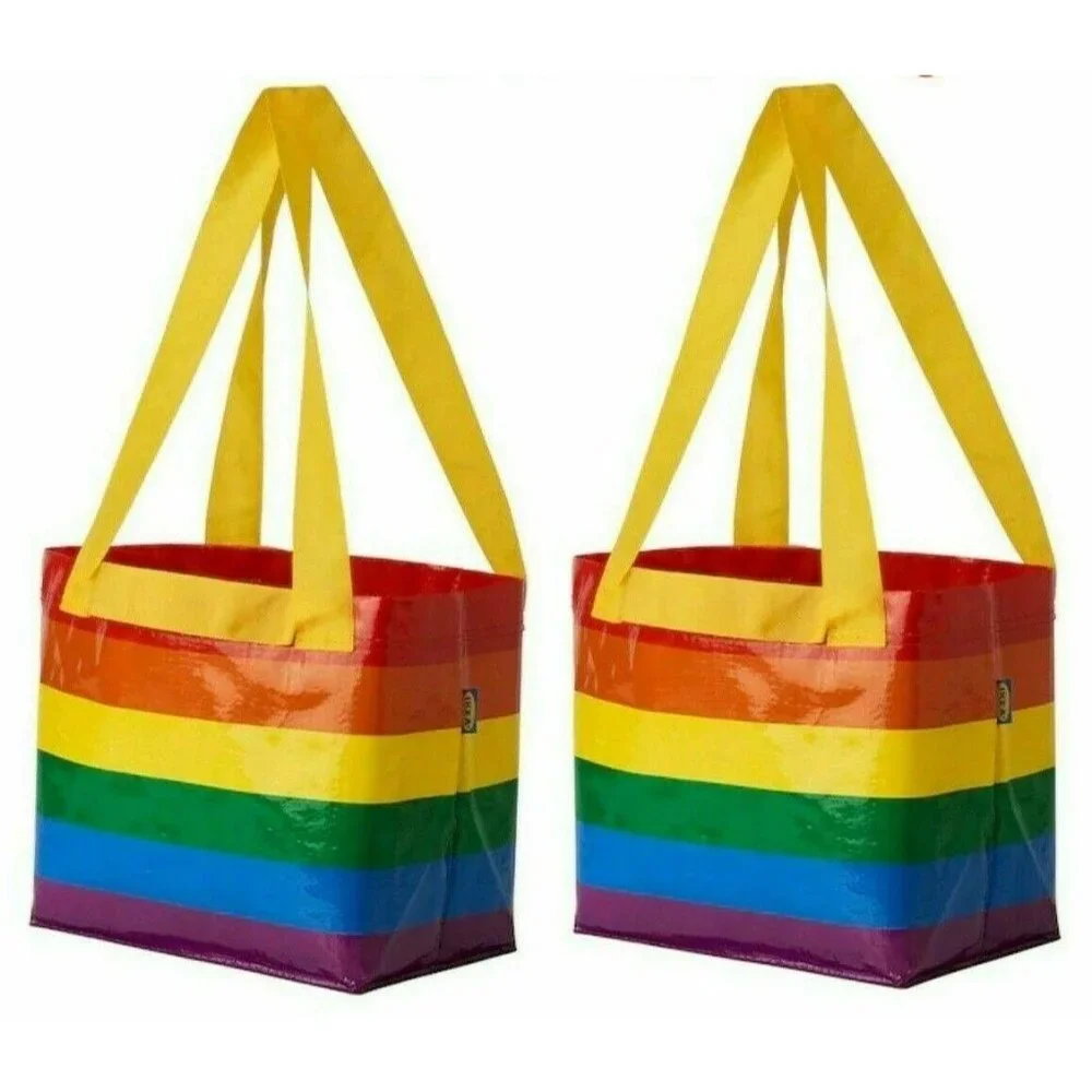 2 Ikea Storstomma Rainbow Reusable Small Shopping Carry Bag Multicolor Pride
