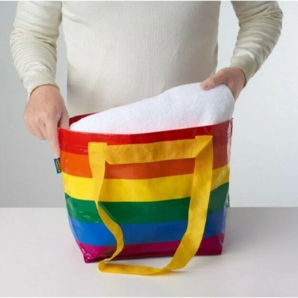 2 Ikea Storstomma Rainbow Reusable Small Shopping Carry Bag Multicolor Pride