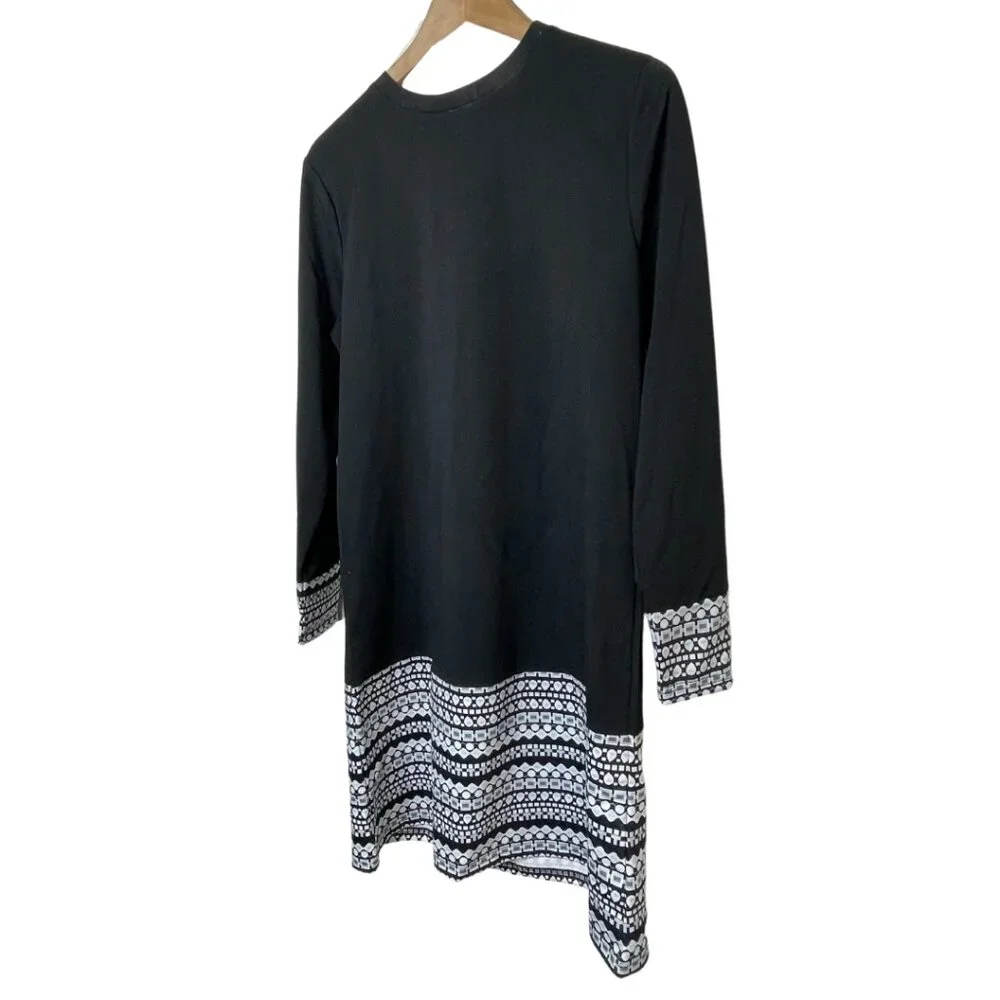 MADE WITH LOVE | NWT Women's Black Dress with White Pattern Trim | Size M