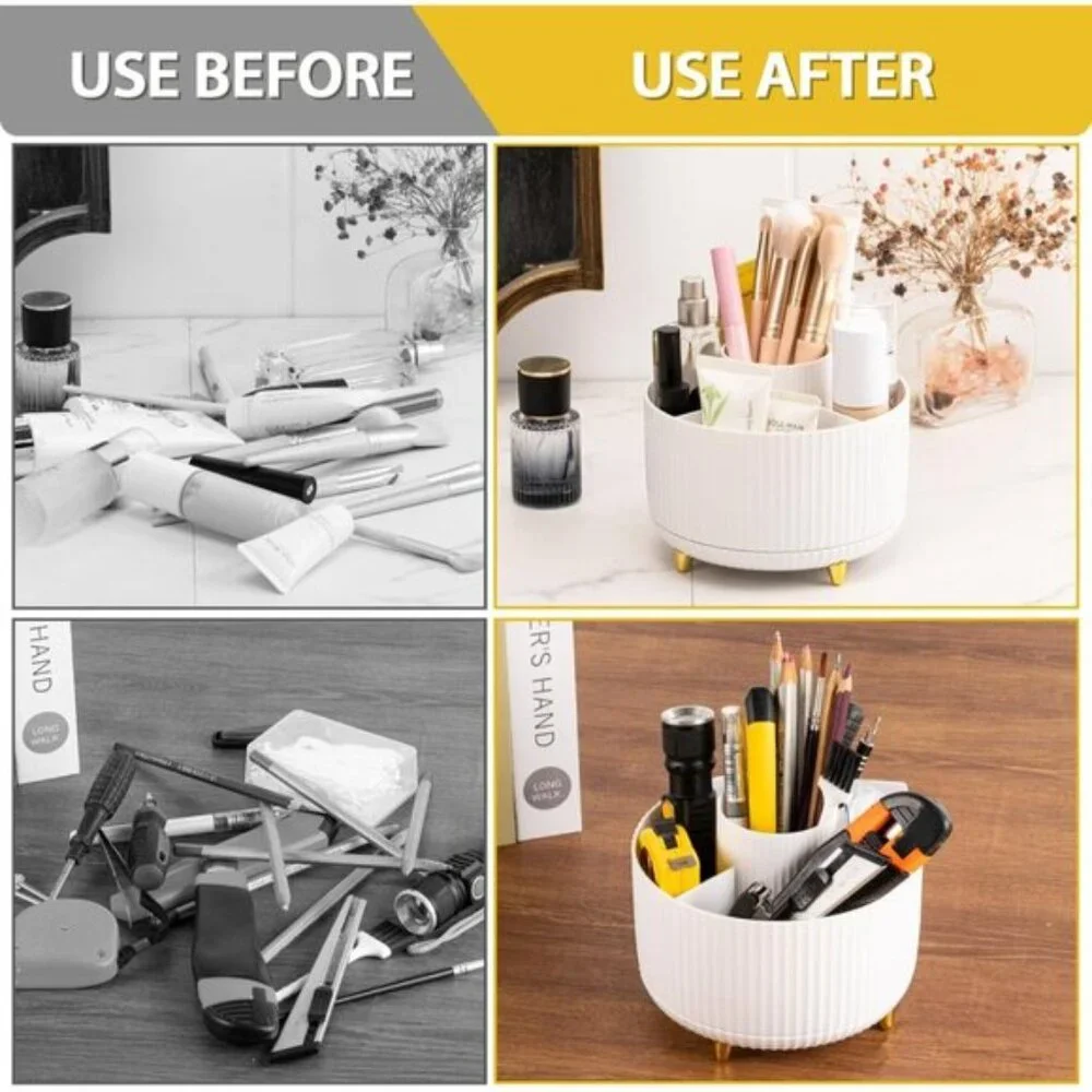 Multi-Angle Rotating Makeup Brush Holder, White Cosmetic Organizer for Vanity