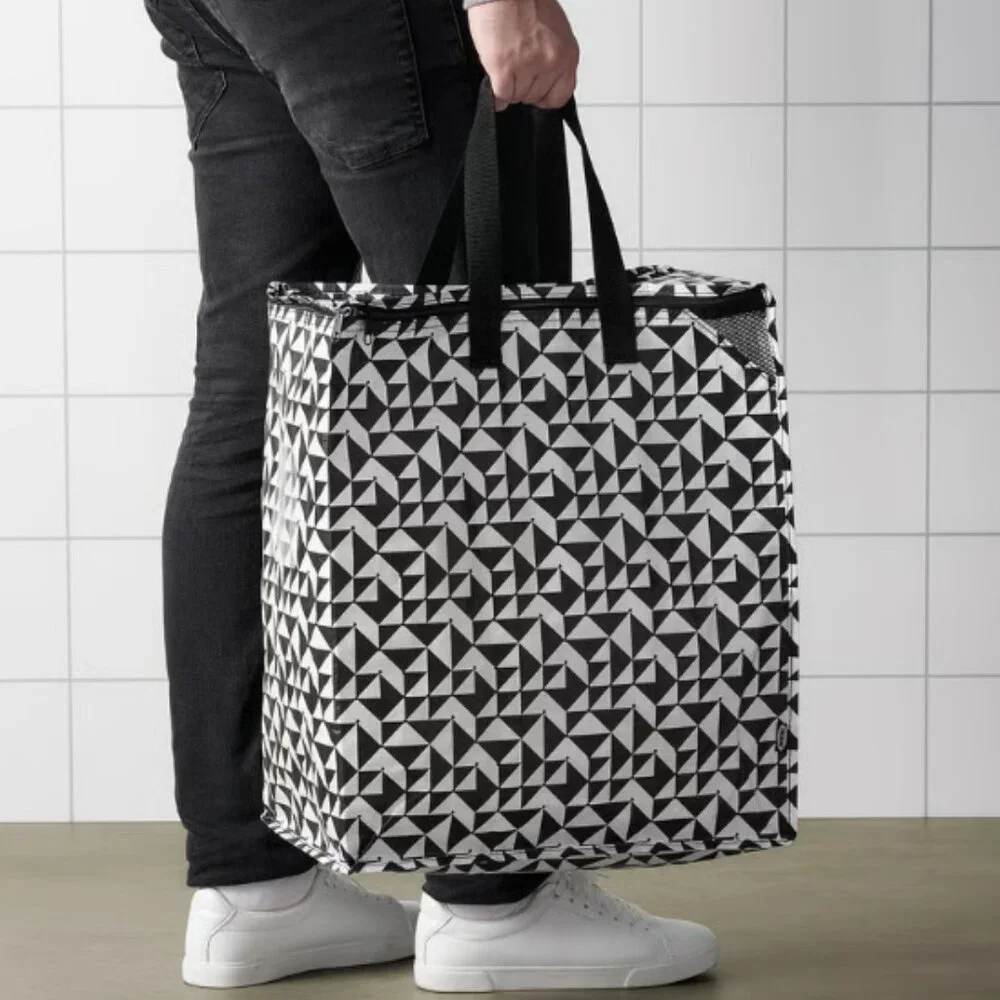 Set of 2 - IKEA KNALLA Black White Tote Bag 12 Gallon Foldable Shopping Storage
