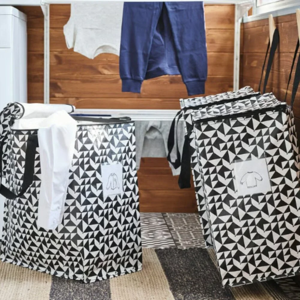 Set of 2 - IKEA KNALLA Black White Tote Bag 12 Gallon Foldable Shopping Storage