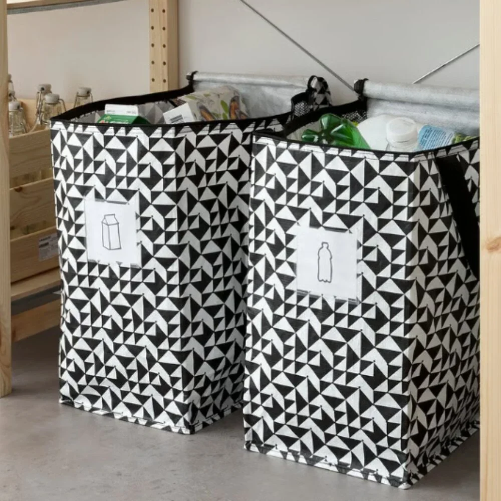 Set of 2 - IKEA KNALLA Black White Tote Bag 12 Gallon Foldable Shopping Storage