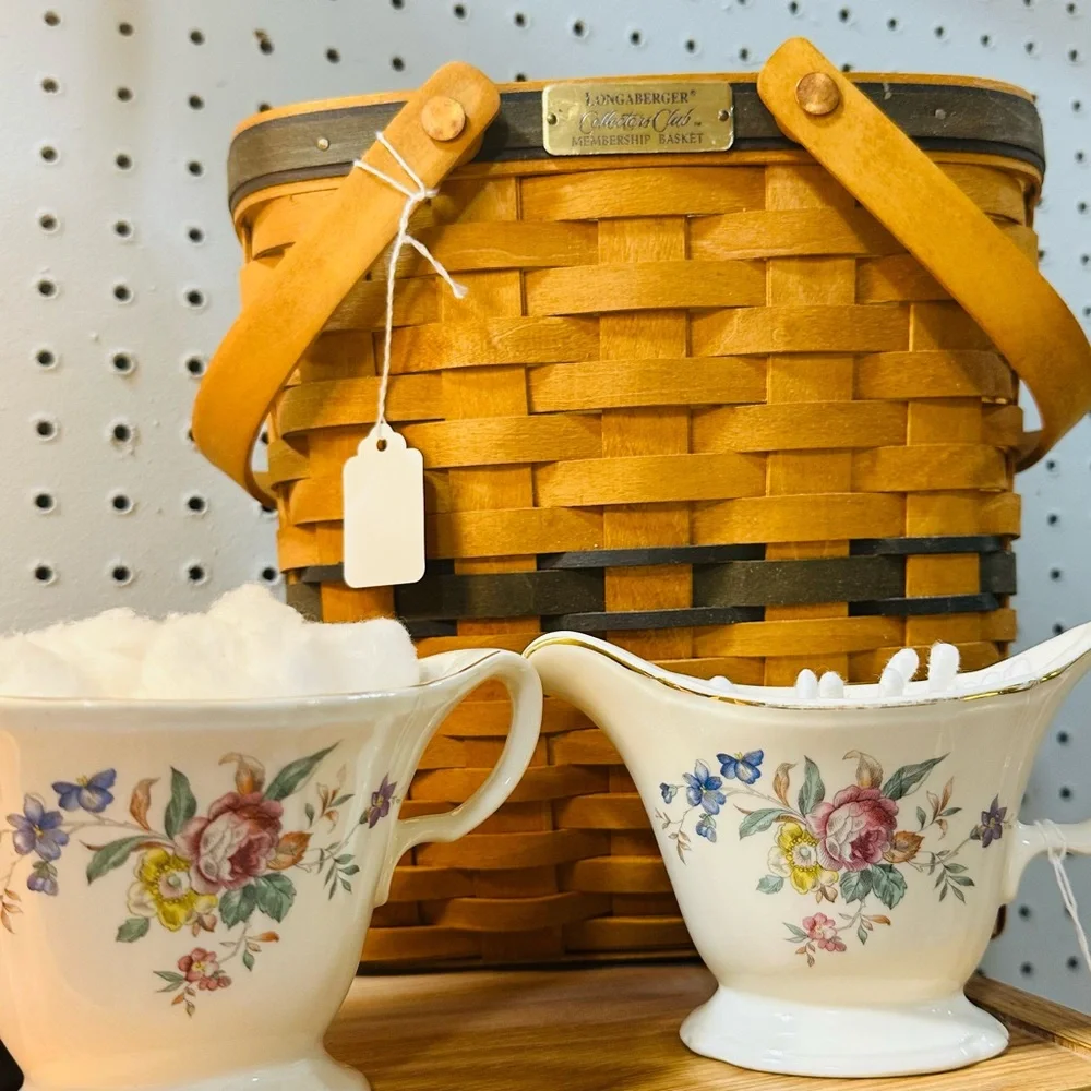 Repurposed Vintage Floral Creamer & Sugar - basket not included