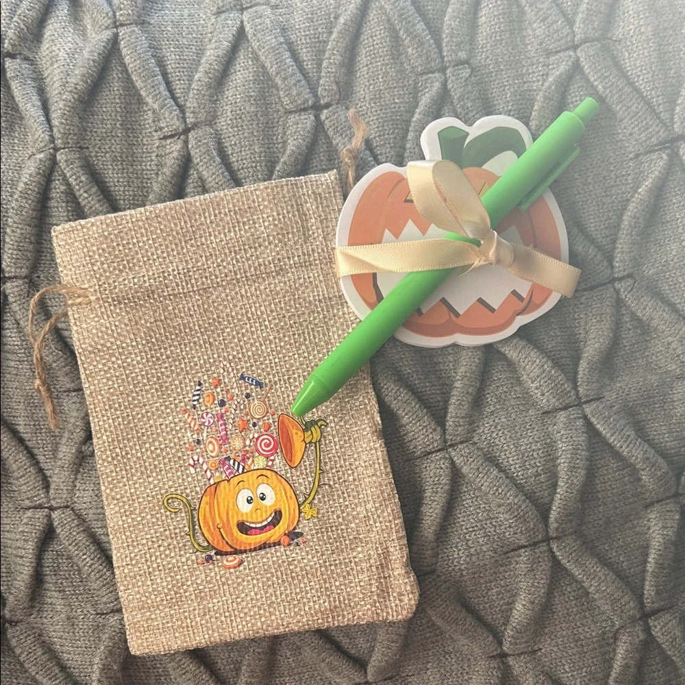 Halloween Burlap Gift Bags with Pens and Sticky Notes