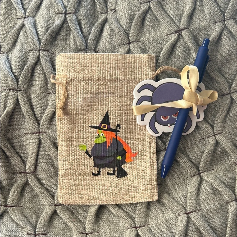 Halloween Burlap Gift Bags with Pens and Sticky Notes