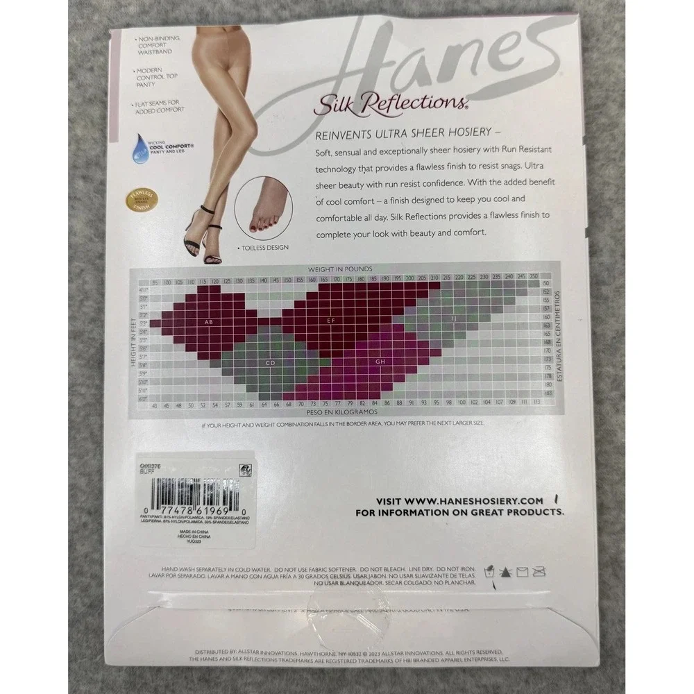 Hanes Silk Reflections Ultra Sheer Toeless Pantyhose Womens Run Resistant Tech